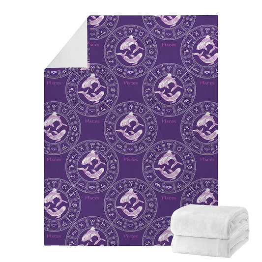 Purple Pisces Zodiac Pattern Print Blanket