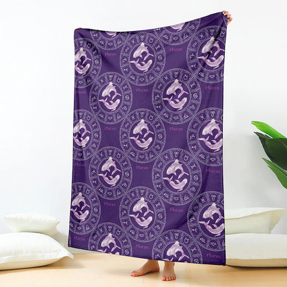 Purple Pisces Zodiac Pattern Print Blanket