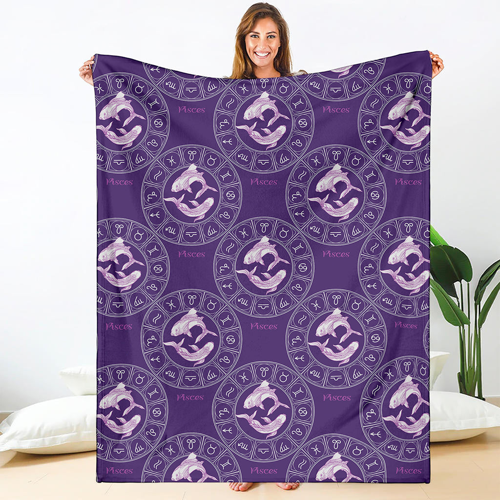 Purple Pisces Zodiac Pattern Print Blanket