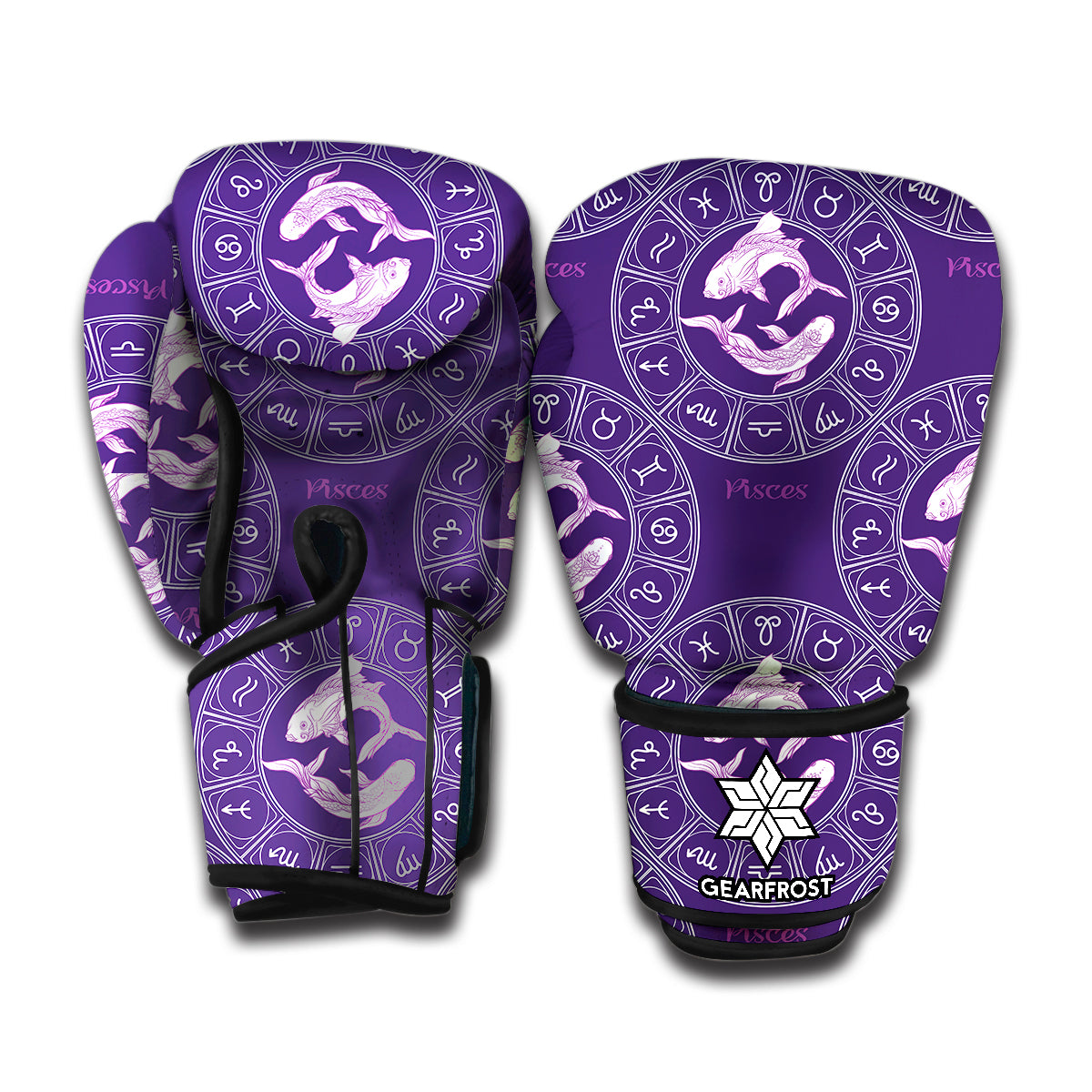 Purple Pisces Zodiac Pattern Print Boxing Gloves