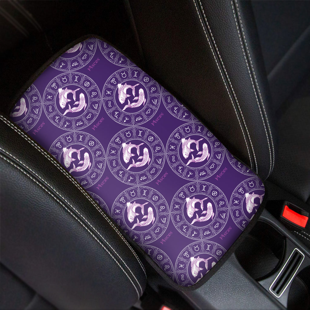 Purple Pisces Zodiac Pattern Print Car Center Console Cover