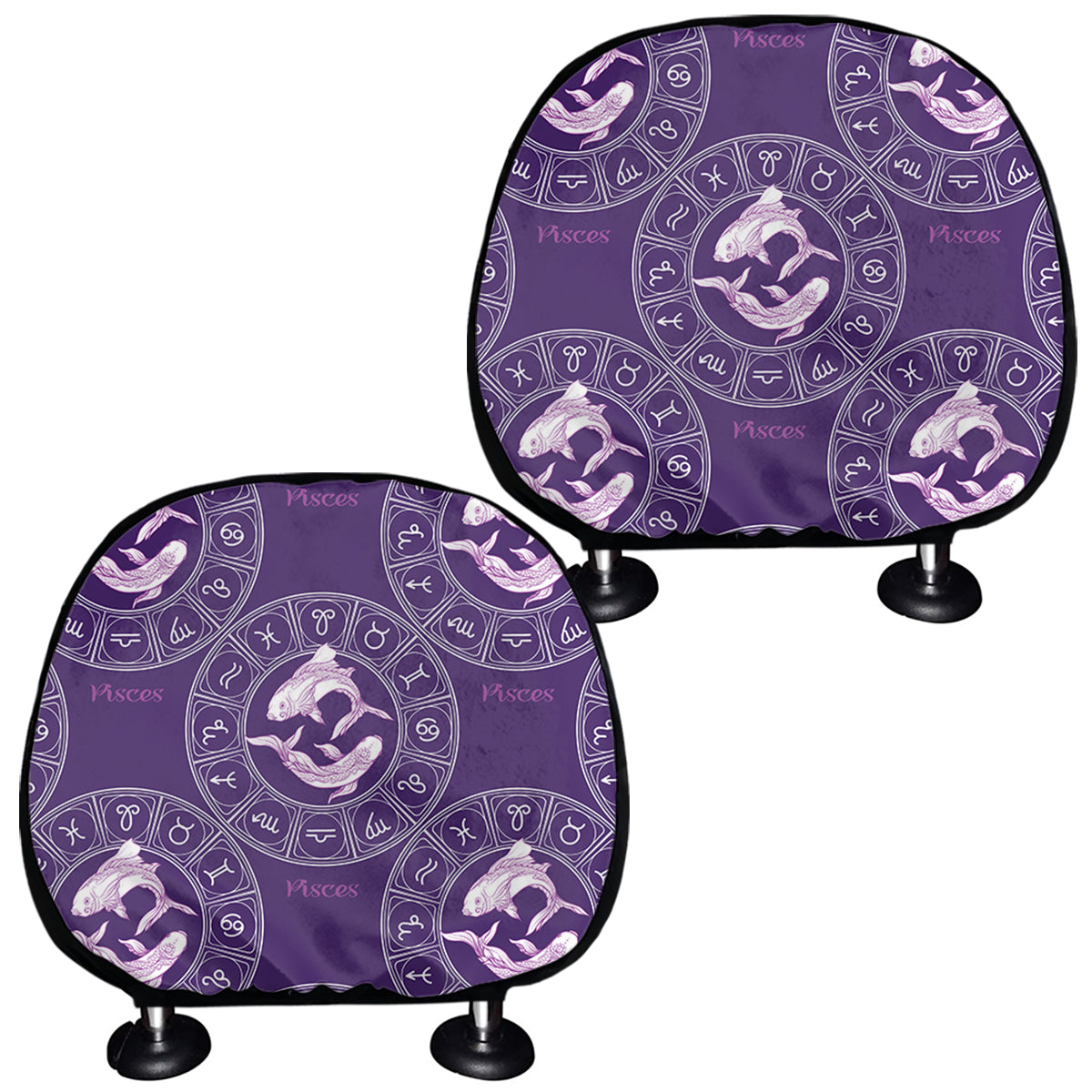 Purple Pisces Zodiac Pattern Print Car Headrest Covers