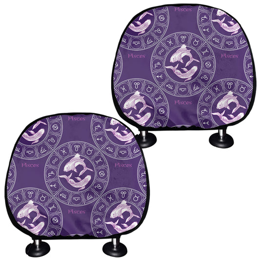 Purple Pisces Zodiac Pattern Print Car Headrest Covers