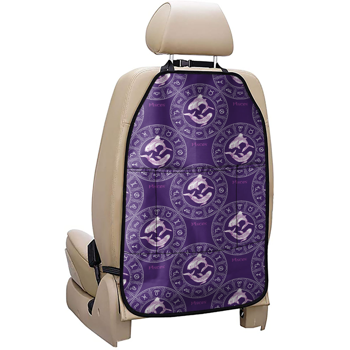 Purple Pisces Zodiac Pattern Print Car Seat Organizers
