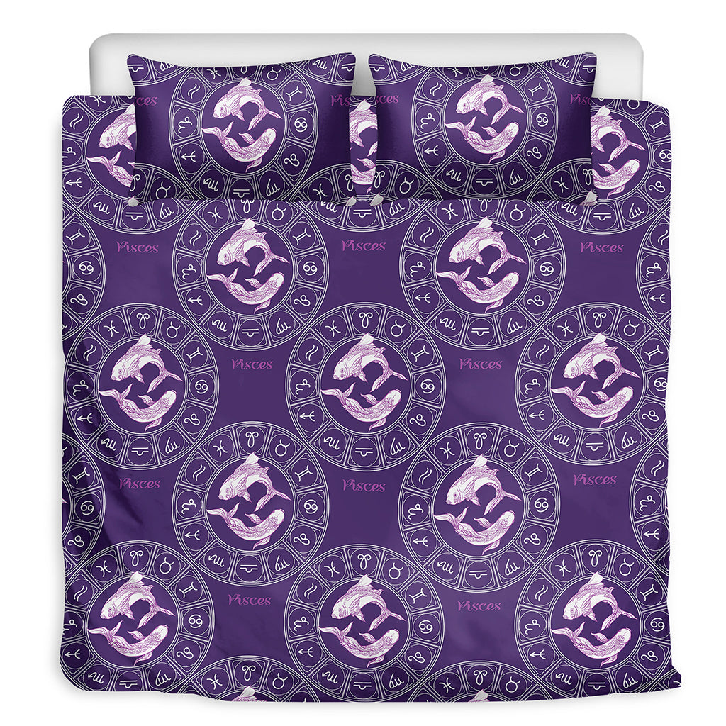 Purple Pisces Zodiac Pattern Print Duvet Cover Bedding Set