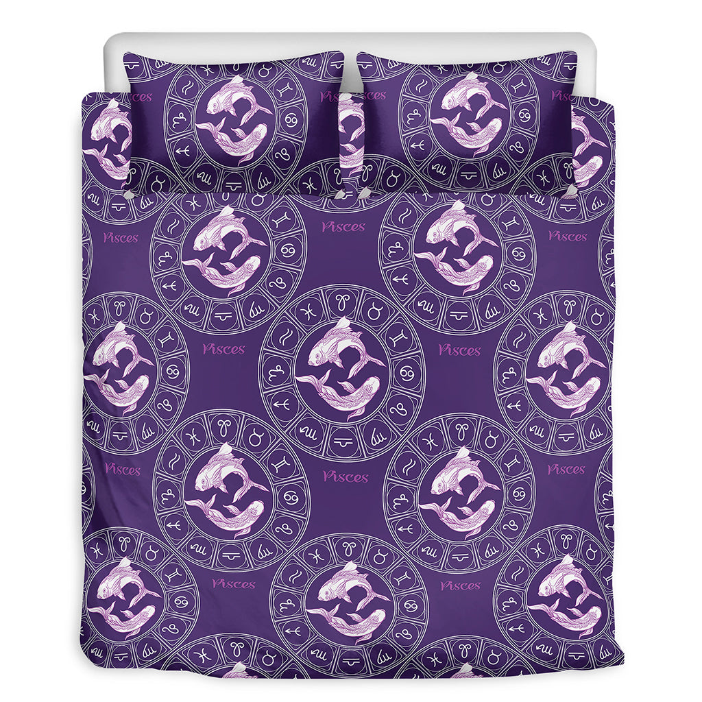 Purple Pisces Zodiac Pattern Print Duvet Cover Bedding Set
