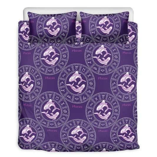 Purple Pisces Zodiac Pattern Print Duvet Cover Bedding Set