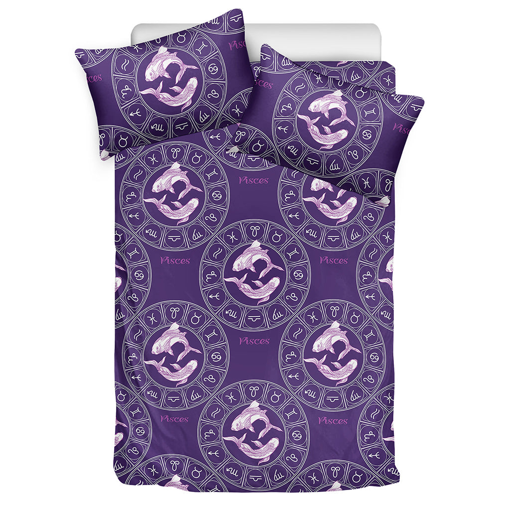 Purple Pisces Zodiac Pattern Print Duvet Cover Bedding Set