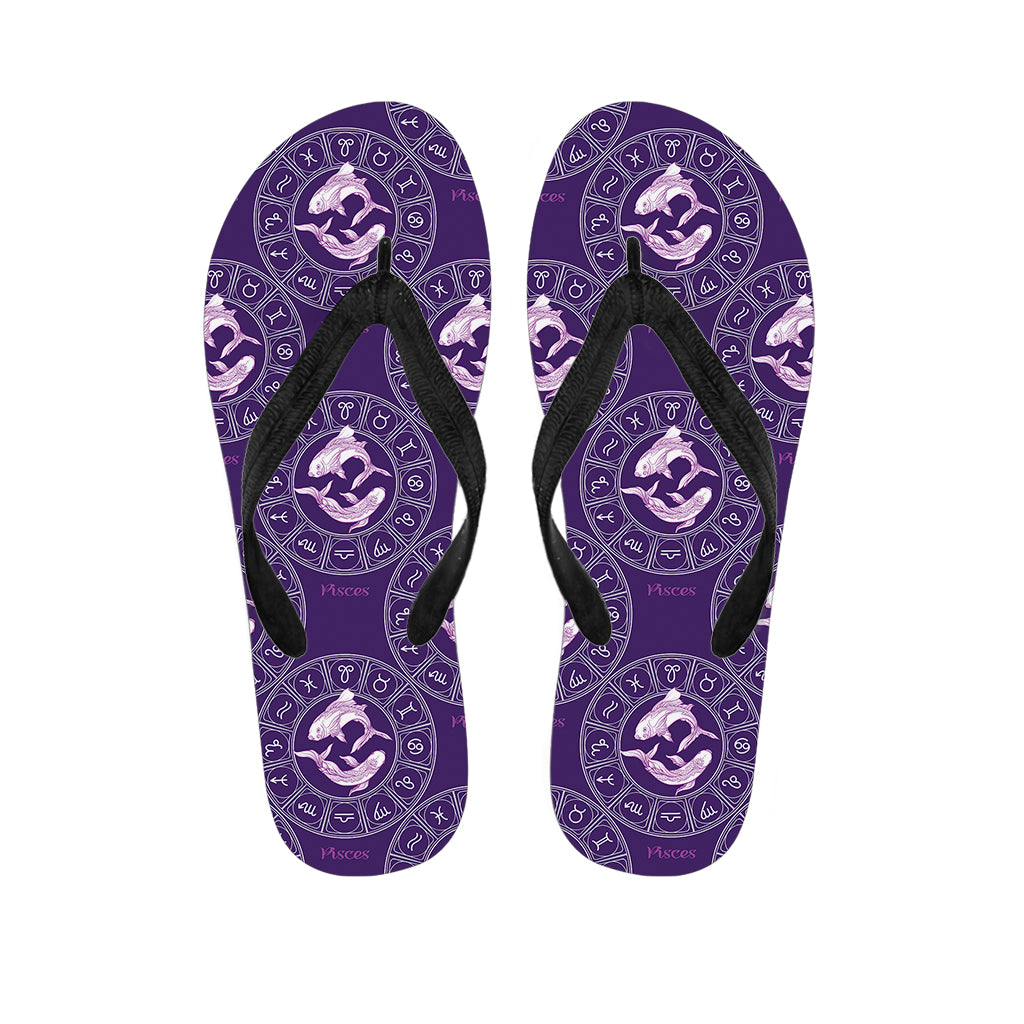 Purple Pisces Zodiac Pattern Print Flip Flops