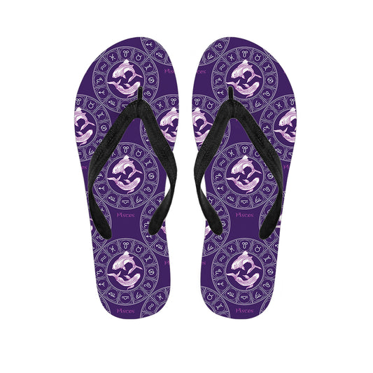 Purple Pisces Zodiac Pattern Print Flip Flops