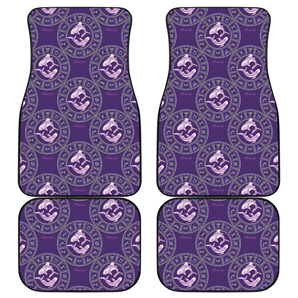 Purple Pisces Zodiac Pattern Print Front and Back Car Floor Mats