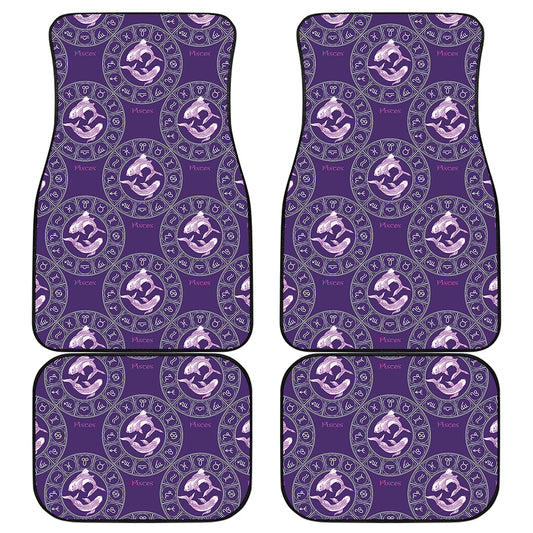 Purple Pisces Zodiac Pattern Print Front and Back Car Floor Mats