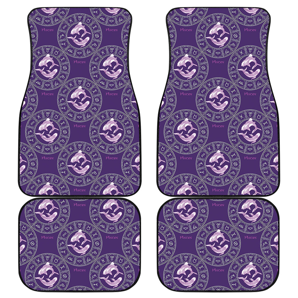 Purple Pisces Zodiac Pattern Print Front and Back Car Floor Mats