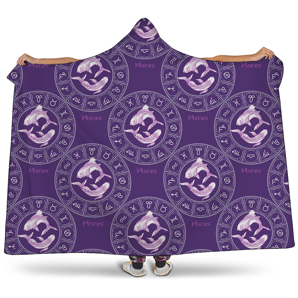 Purple Pisces Zodiac Pattern Print Hooded Blanket