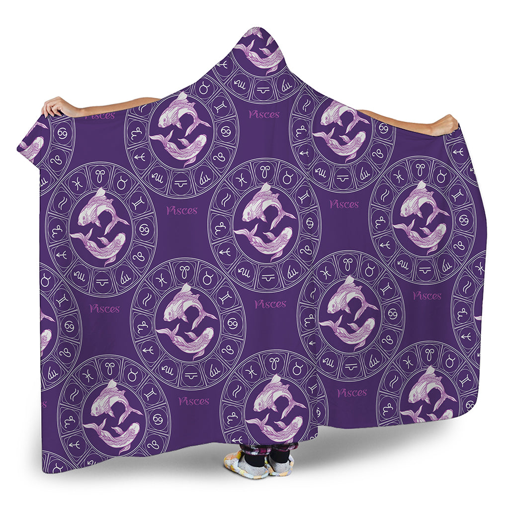 Purple Pisces Zodiac Pattern Print Hooded Blanket