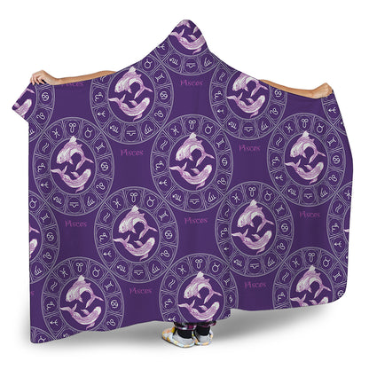 Purple Pisces Zodiac Pattern Print Hooded Blanket