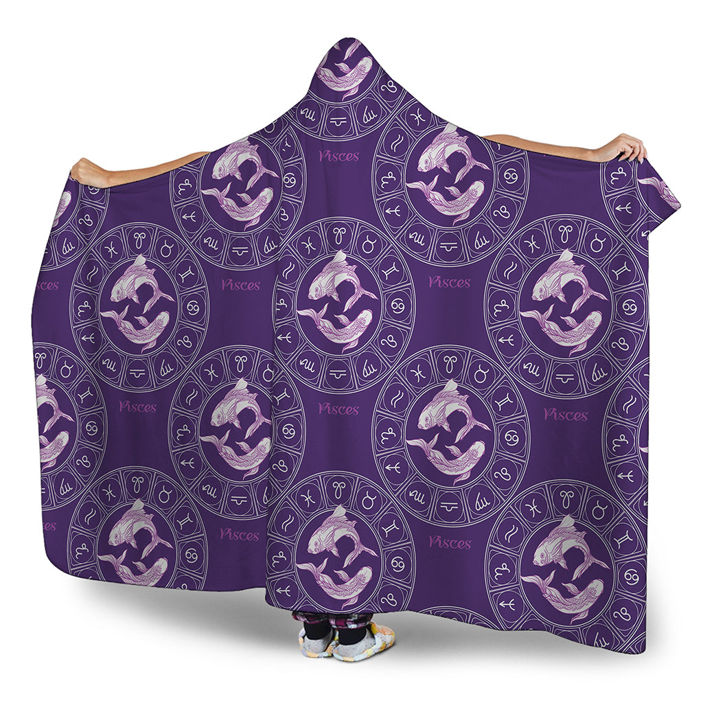 Purple Pisces Zodiac Pattern Print Hooded Blanket