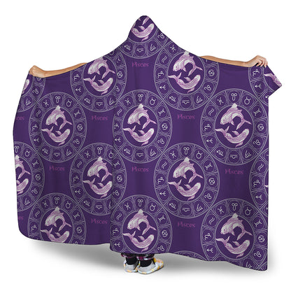 Purple Pisces Zodiac Pattern Print Hooded Blanket