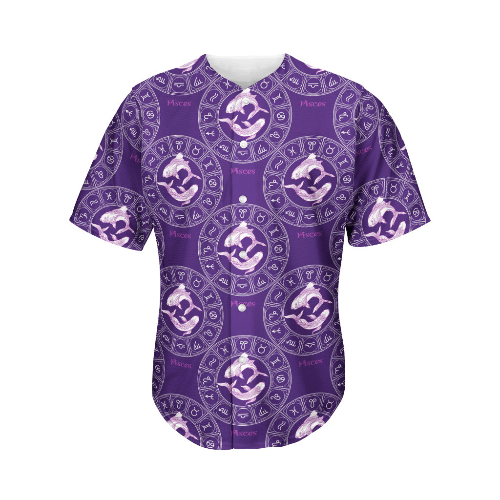 Purple Pisces Zodiac Pattern Print Men's Baseball Jersey