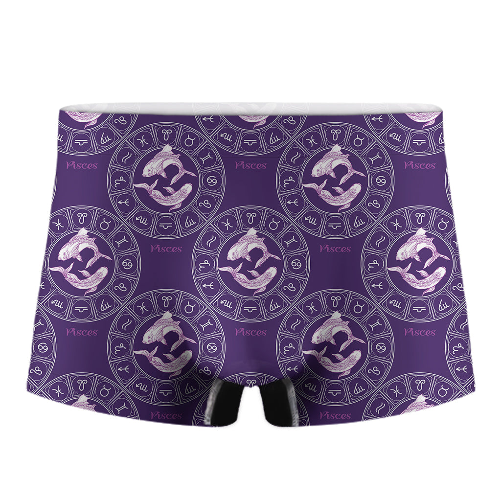 Purple Pisces Zodiac Pattern Print Men's Boxer Briefs