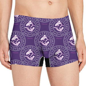 Purple Pisces Zodiac Pattern Print Men's Boxer Briefs