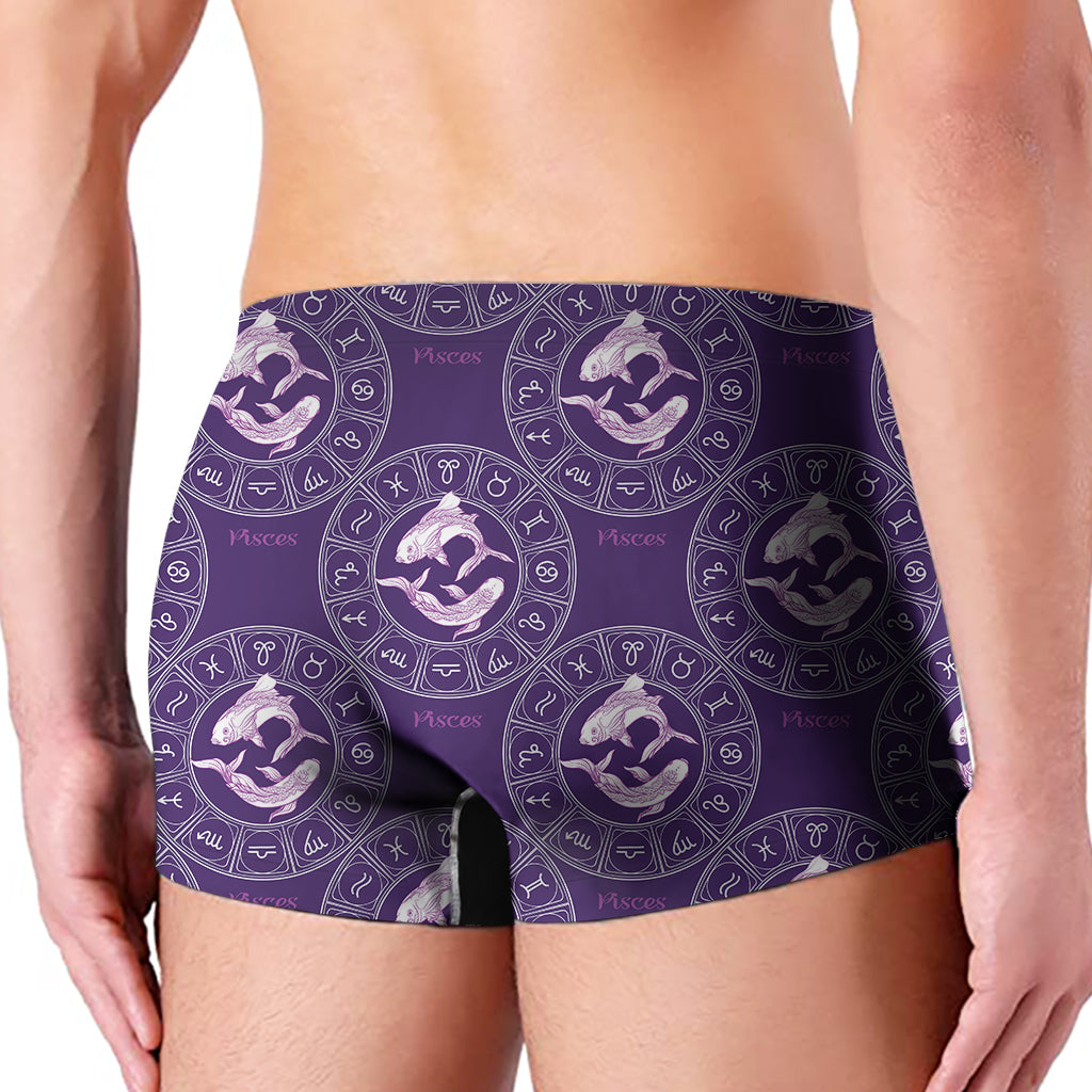 Purple Pisces Zodiac Pattern Print Men's Boxer Briefs