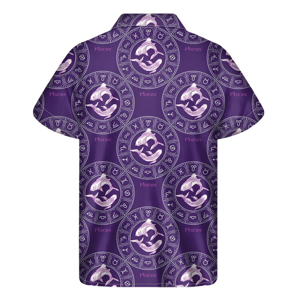 Purple Pisces Zodiac Pattern Print Men's Short Sleeve Shirt