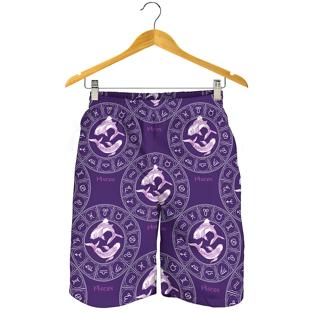 Purple Pisces Zodiac Pattern Print Men's Shorts