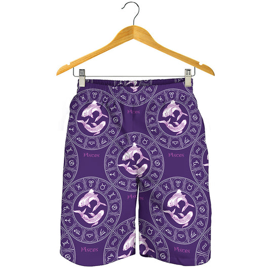 Purple Pisces Zodiac Pattern Print Men's Shorts