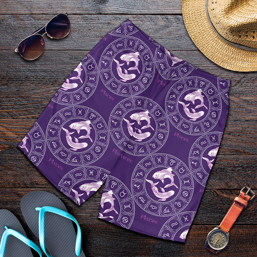 Purple Pisces Zodiac Pattern Print Men's Shorts