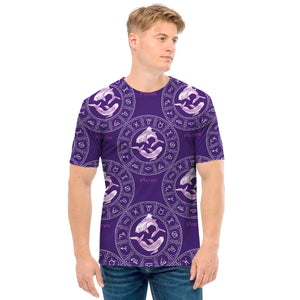 Purple Pisces Zodiac Pattern Print Men's T-Shirt