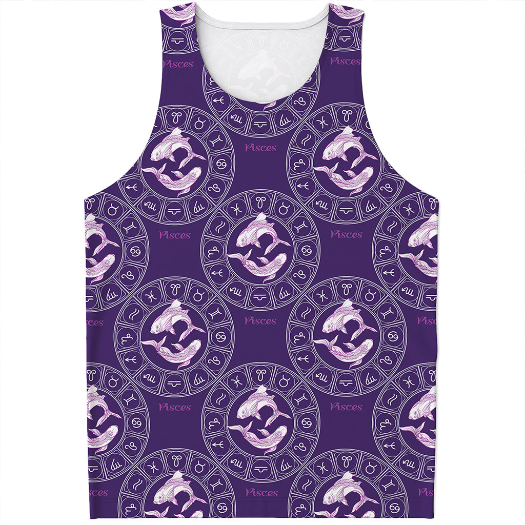 Purple Pisces Zodiac Pattern Print Men's Tank Top