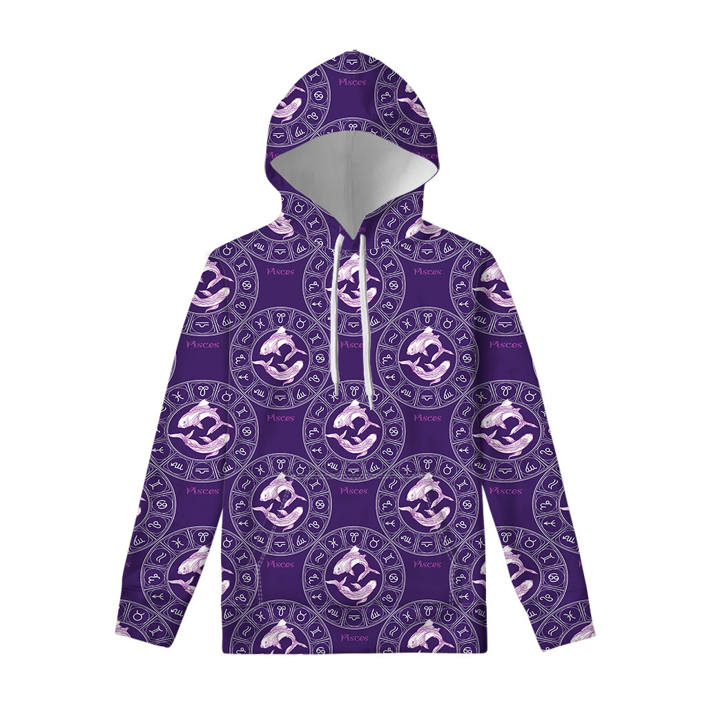 Purple Pisces Zodiac Pattern Print Pullover Hoodie