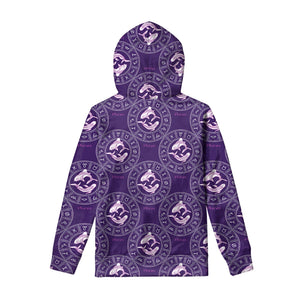 Purple Pisces Zodiac Pattern Print Pullover Hoodie