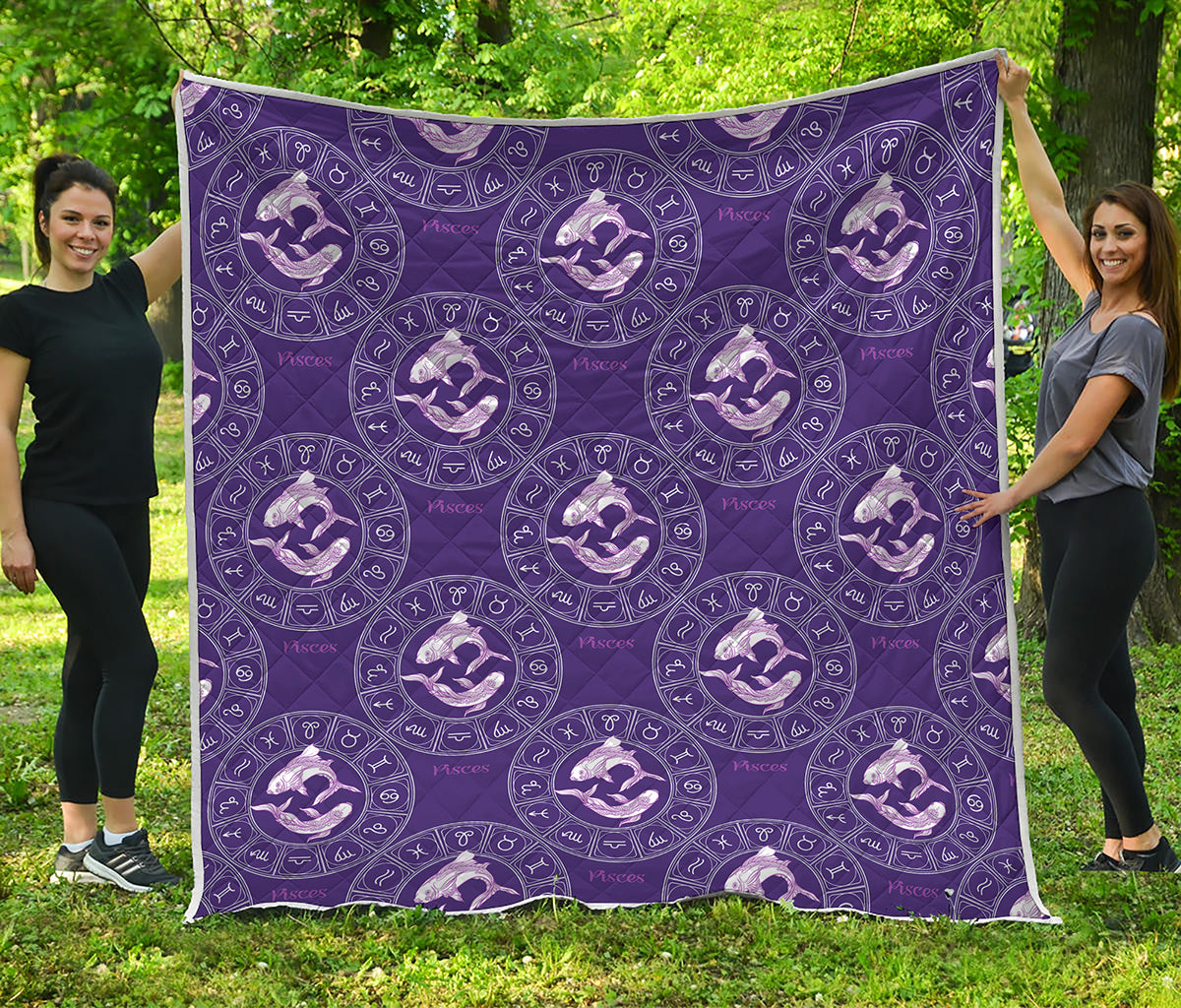 Purple Pisces Zodiac Pattern Print Quilt
