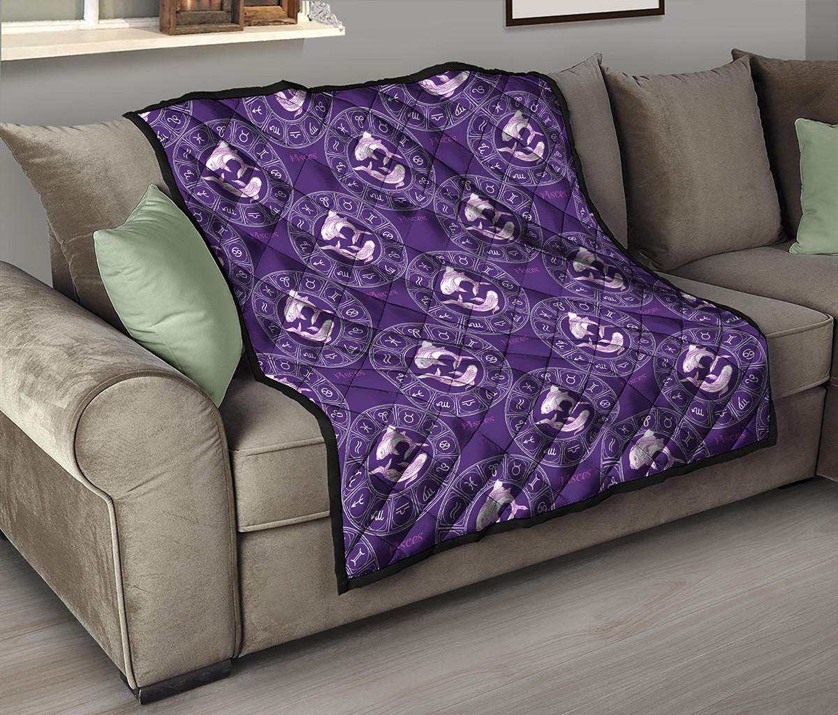 Purple Pisces Zodiac Pattern Print Quilt