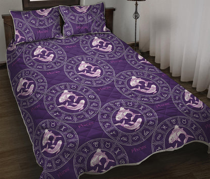 Purple Pisces Zodiac Pattern Print Quilt Bed Set
