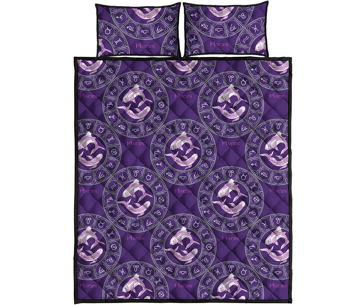 Purple Pisces Zodiac Pattern Print Quilt Bed Set