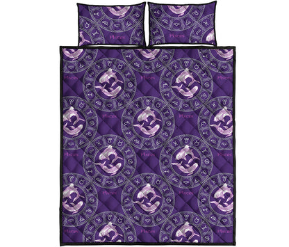 Purple Pisces Zodiac Pattern Print Quilt Bed Set