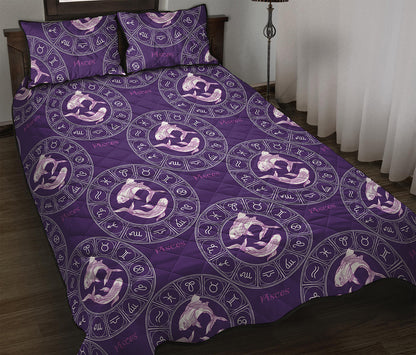 Purple Pisces Zodiac Pattern Print Quilt Bed Set