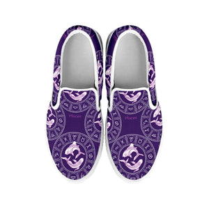 Purple Pisces Zodiac Pattern Print White Slip On Shoes