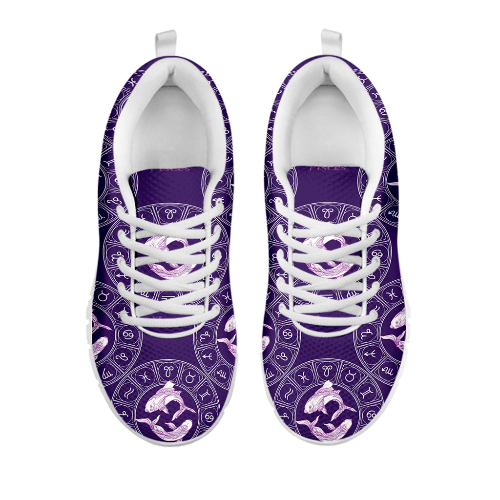 Purple Pisces Zodiac Pattern Print White Sneakers