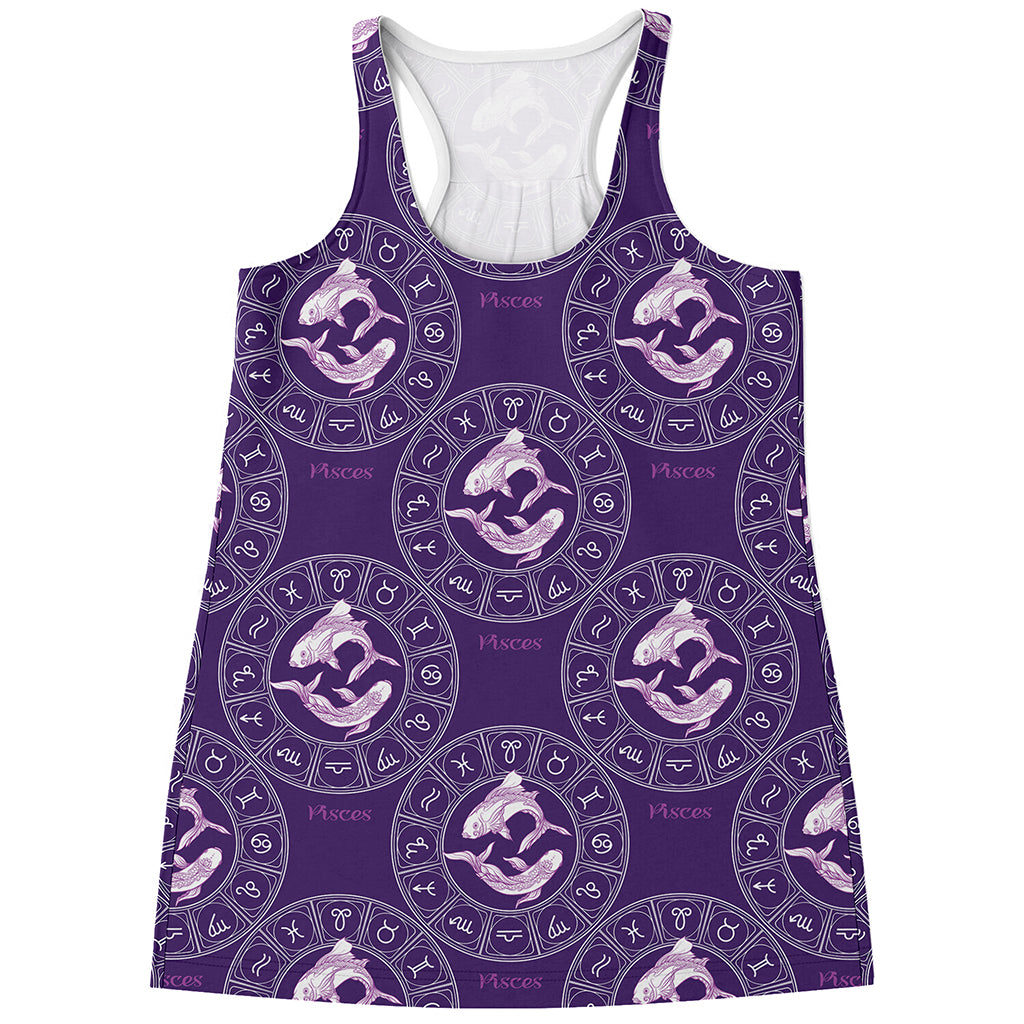 Purple Pisces Zodiac Pattern Print Women's Racerback Tank Top