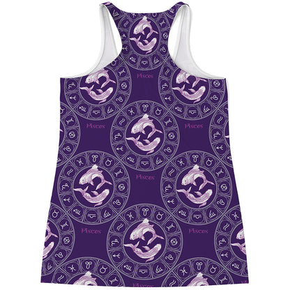 Purple Pisces Zodiac Pattern Print Women's Racerback Tank Top