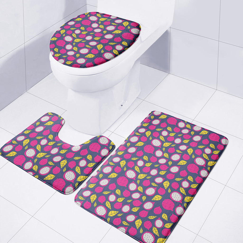 Purple Pitaya Pattern Print 3 Piece Bath Mat Set