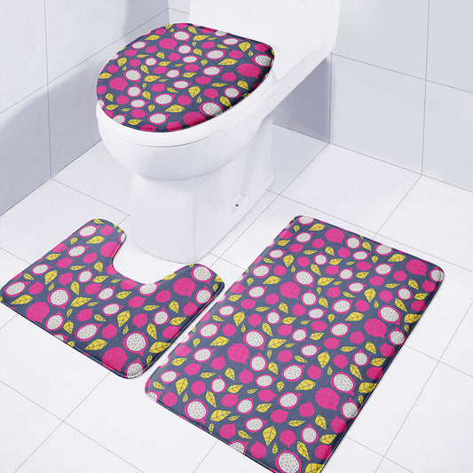 Purple Pitaya Pattern Print 3 Piece Bath Mat Set