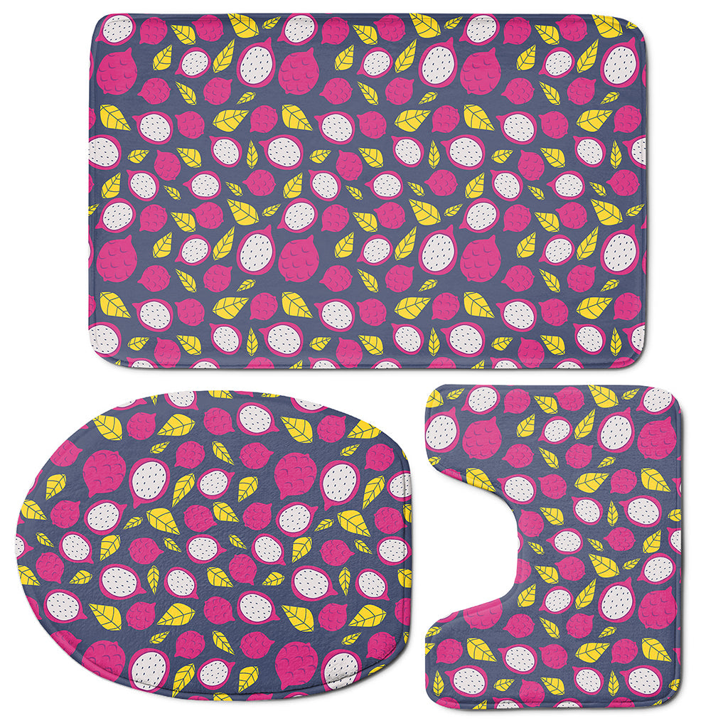 Purple Pitaya Pattern Print 3 Piece Bath Mat Set