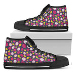 Purple Pitaya Pattern Print Black High Top Shoes