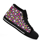 Purple Pitaya Pattern Print Black High Top Shoes