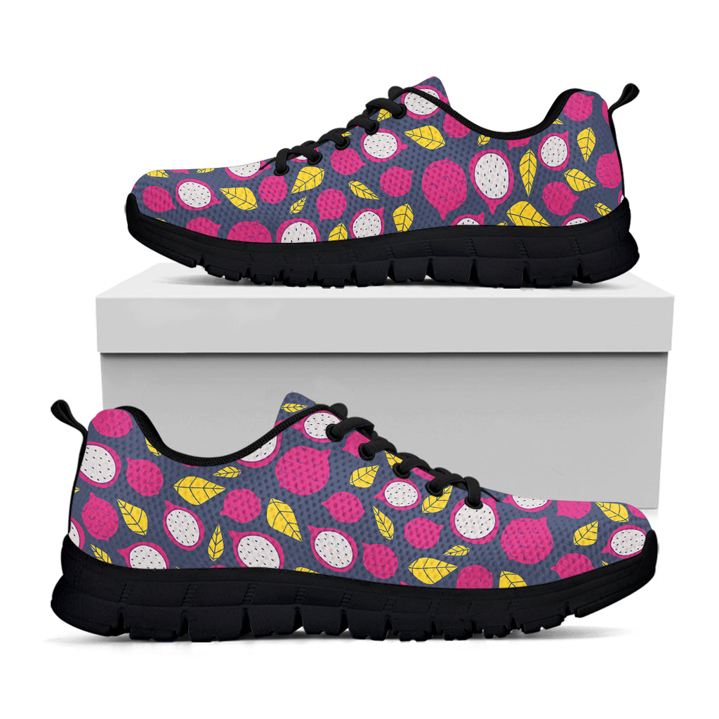 Purple Pitaya Pattern Print Black Sneakers